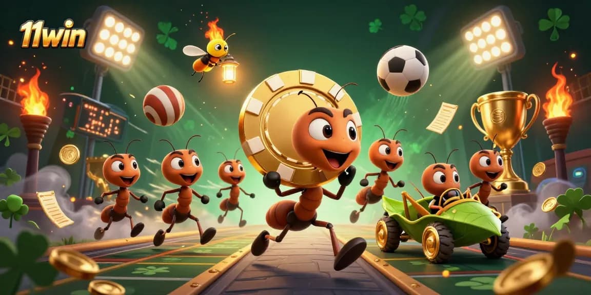 Engage with thrilling games and big wins at 11win with a dynamic scene of ants on a heist.