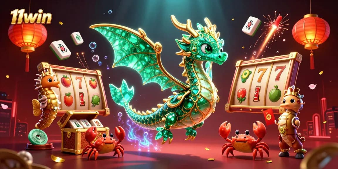 Experience the excitement of 11win with vibrant slot reels and engaging visuals in a dynamic 3D scene.