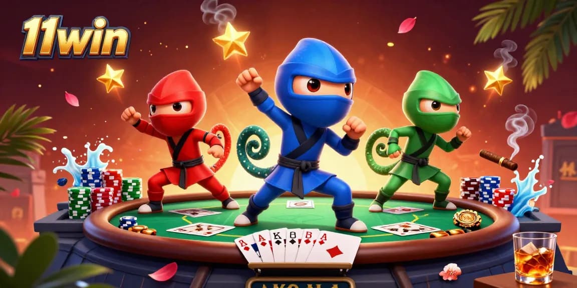 Experience thrilling gameplay with 11win, where colorful ninja chameleons showcase poker mastery.