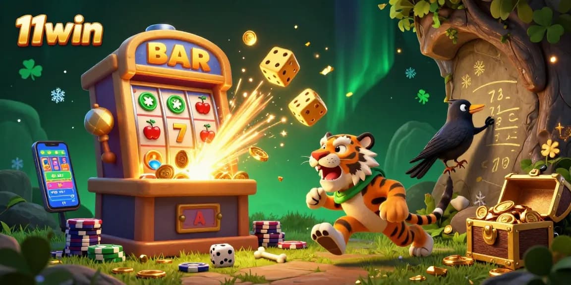 Experience thrilling gameplay with 11win at this vibrant prehistoric casino featuring cartoon characters and dynamic gambling elements.
