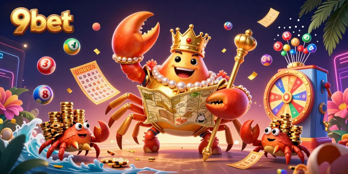 Engage with exciting lottery moments with 9bet's vibrant illustration showcasing dynamic game elements.