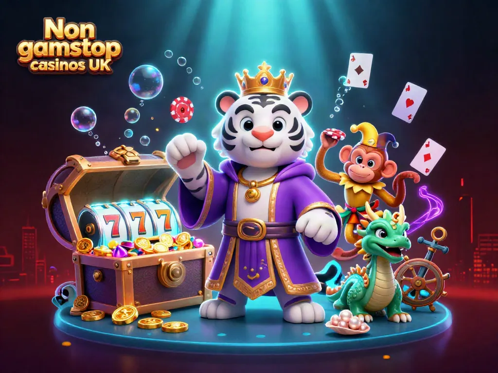 Experience the excitement of Non gamstop casinos UK with our vibrant 3D casino-themed illustration.