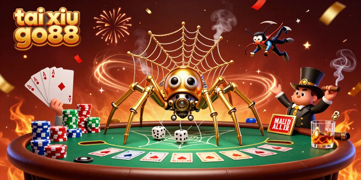 Experience the thrill of tai xiu go88 as a steampunk spider entraps dice in its web.