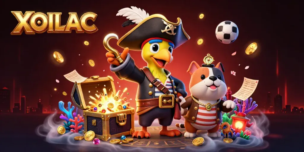 Experience vivid sports betting action with XOILAC's pirate-themed illustration showcasing unique gaming elements.