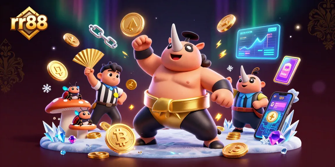 rr88 players experience a lively casino atmosphere with a sumo beetle champion and cheering spectators