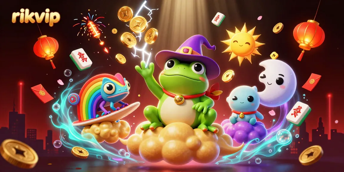 Join the action at rikvip with a vibrant 3D scene of casino excitement featuring characters and gold coins.