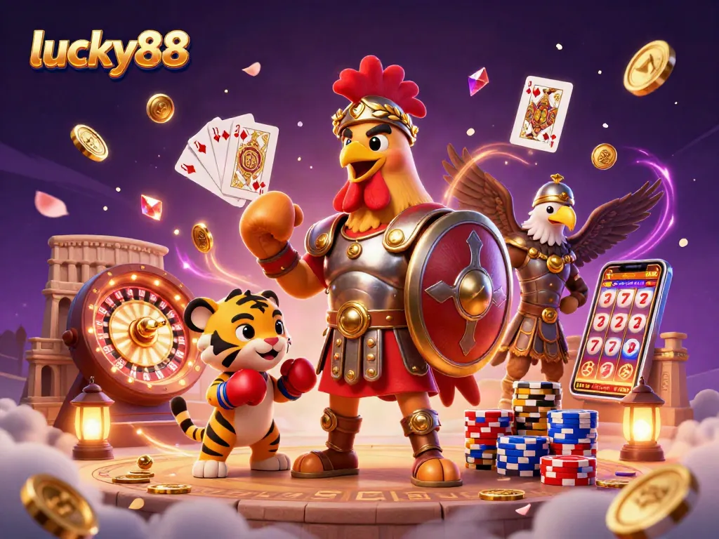 Experience the excitement of lucky88 with this vibrant and dynamic casino illustration showcasing thrilling gaming action.