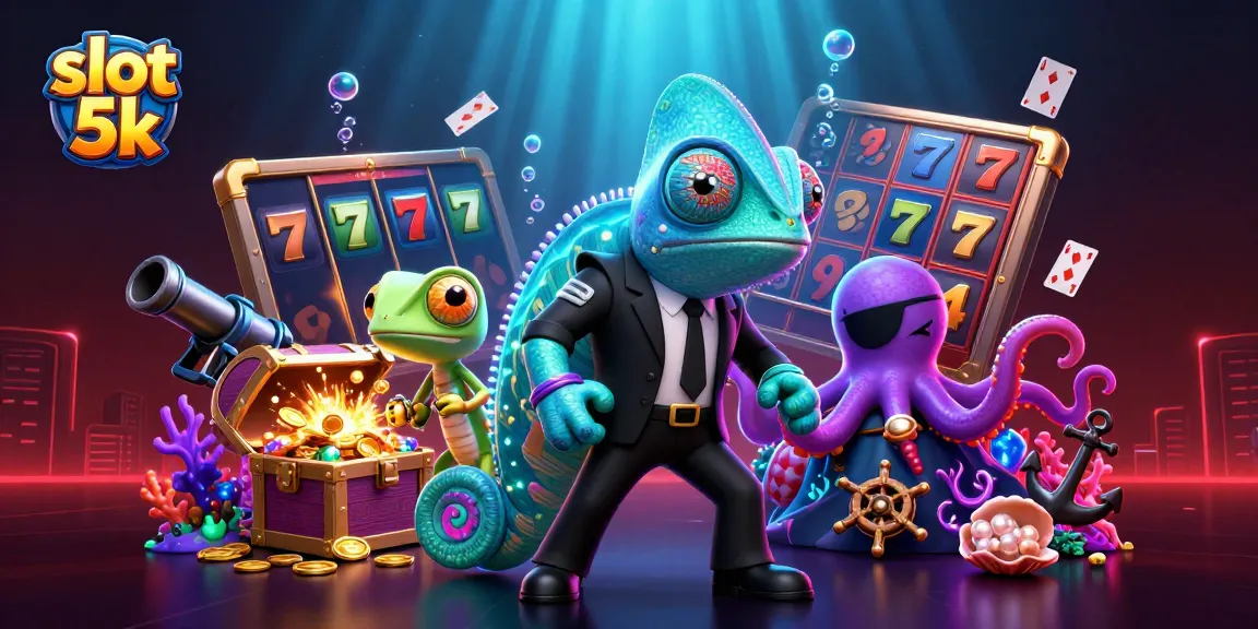 Experience the thrill of slot 5k with colorful jackpot counters and dynamic chameleon characters.