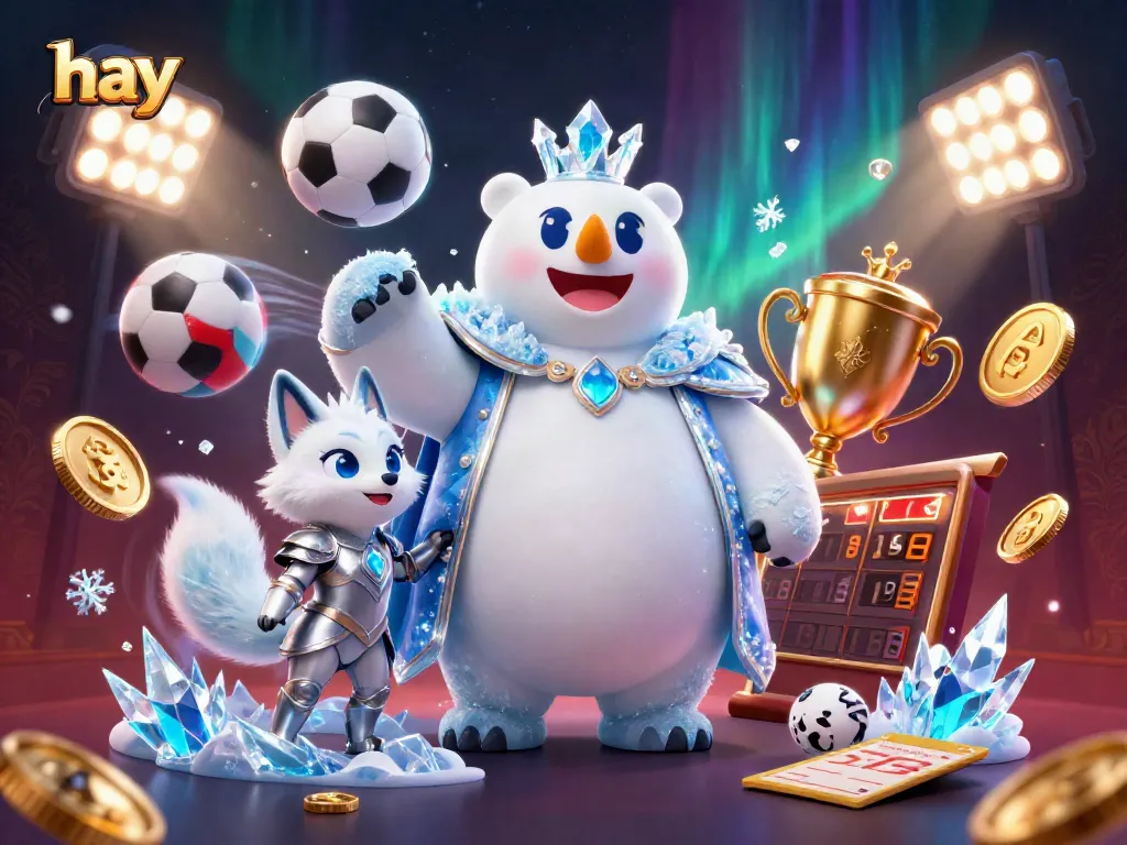 Bet on exciting games with Hay featuring a polar bear and snow fox surrounded by sports elements.