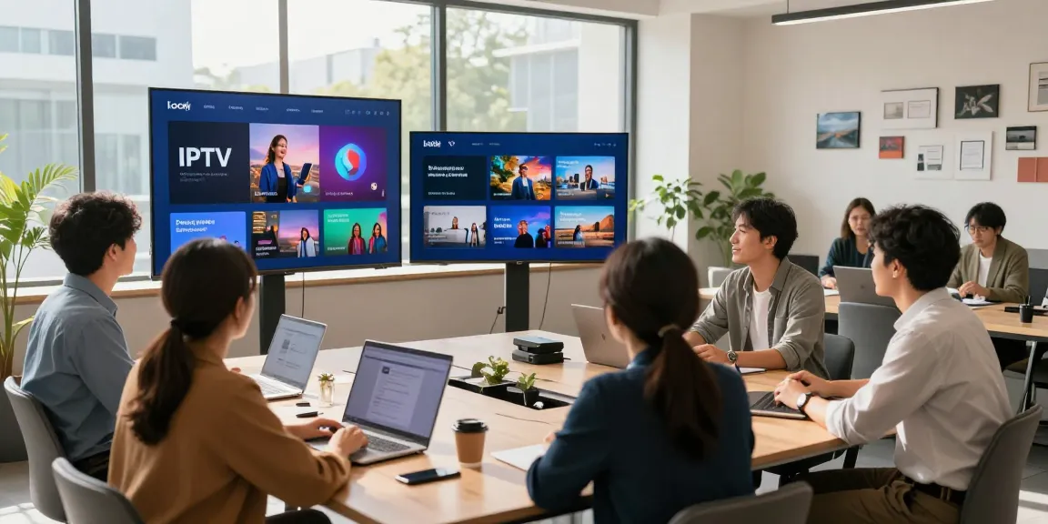 Local IPTV reseller discussing professional services with clients in a trusted community setting.