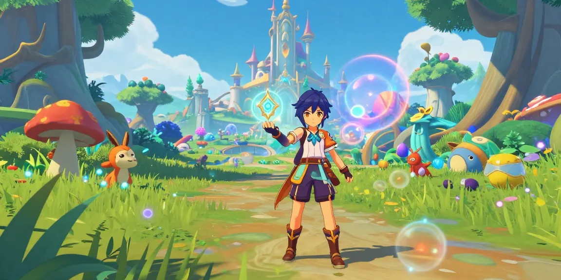 Sissy hentai game character exploring a magical world full of vibrant fantasy elements.