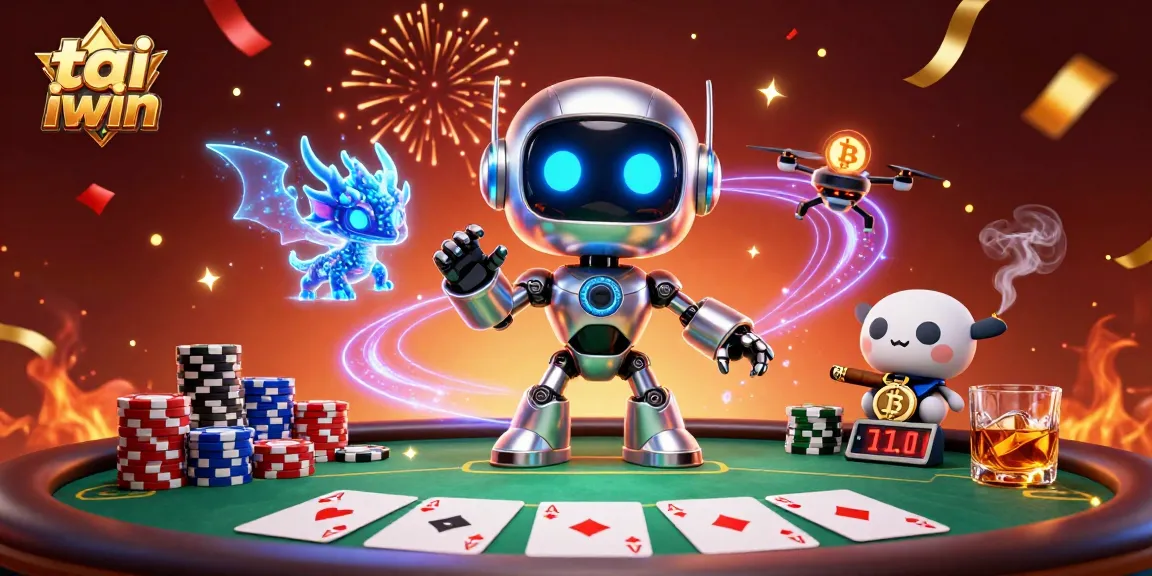 Engage in the thrill of tai iwin with vibrant poker action featuring colorful chips and characters.