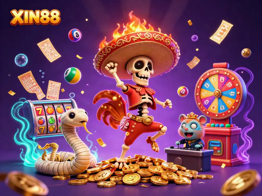 XIN88 offers an exciting gaming experience, showcasing colorful slots and dynamic characters.