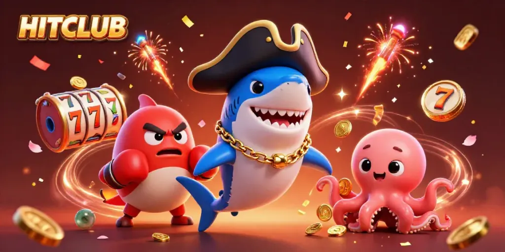 Experience the excitement at HITCLUB with vibrant characters and casino-themed elements in a rich, dynamic scene.