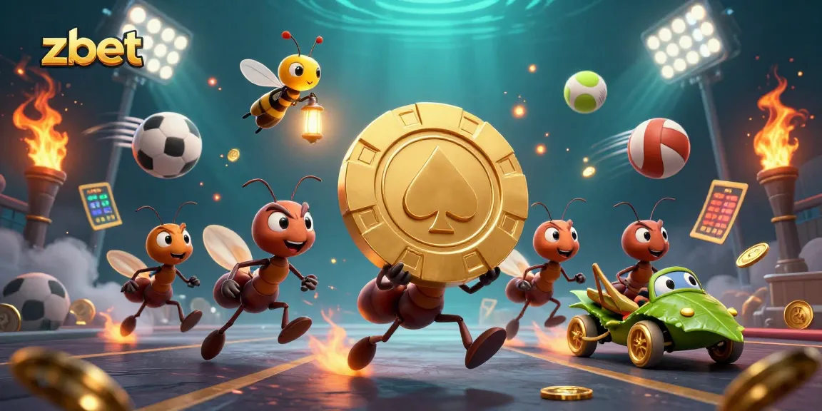 Engage with zbet's thrilling world as ants steer a heist for a golden poker chip in an action-packed scene.