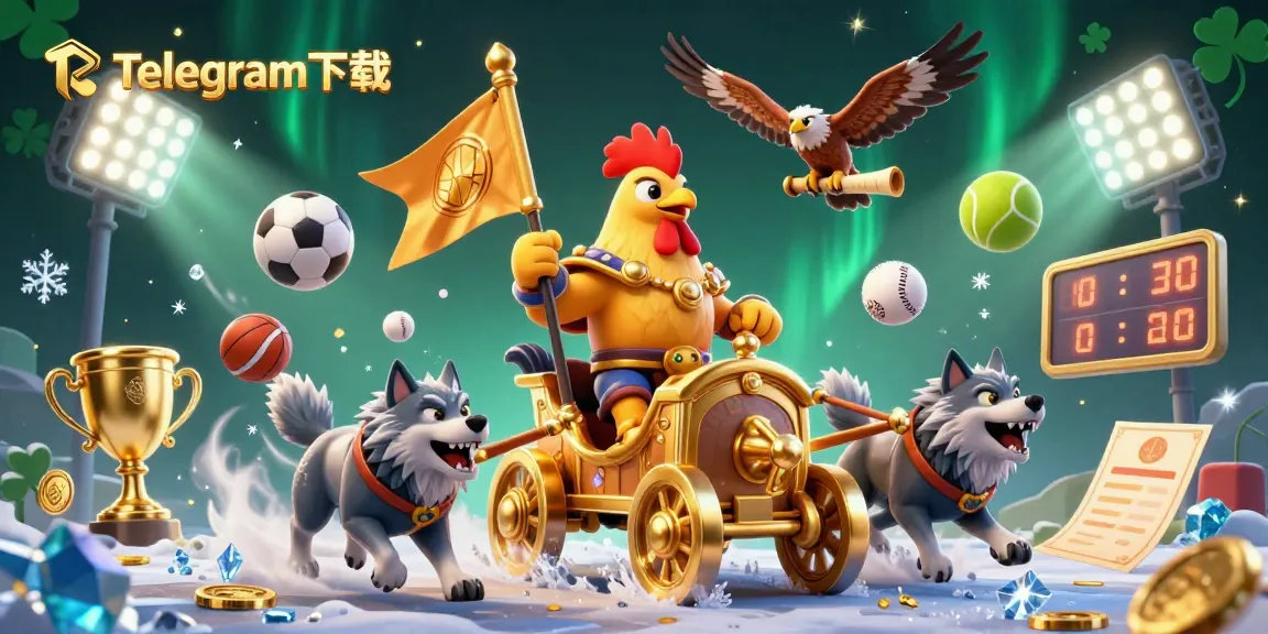 在这个充满生动角色和元素的插图场景中，使用Telegram下载参与动态体育博彩行动。